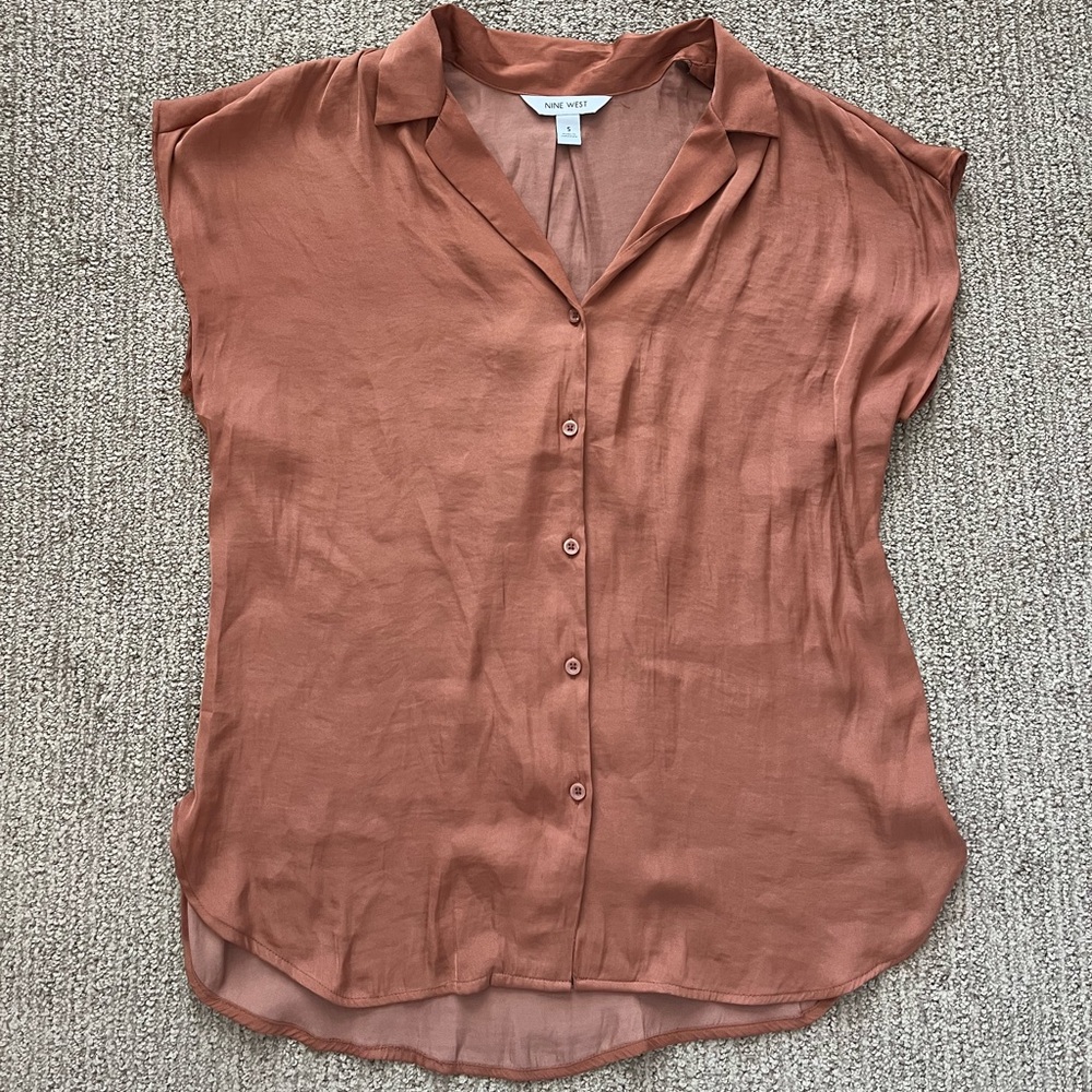 Nine West Orange Button Down Cap Sleeve Top